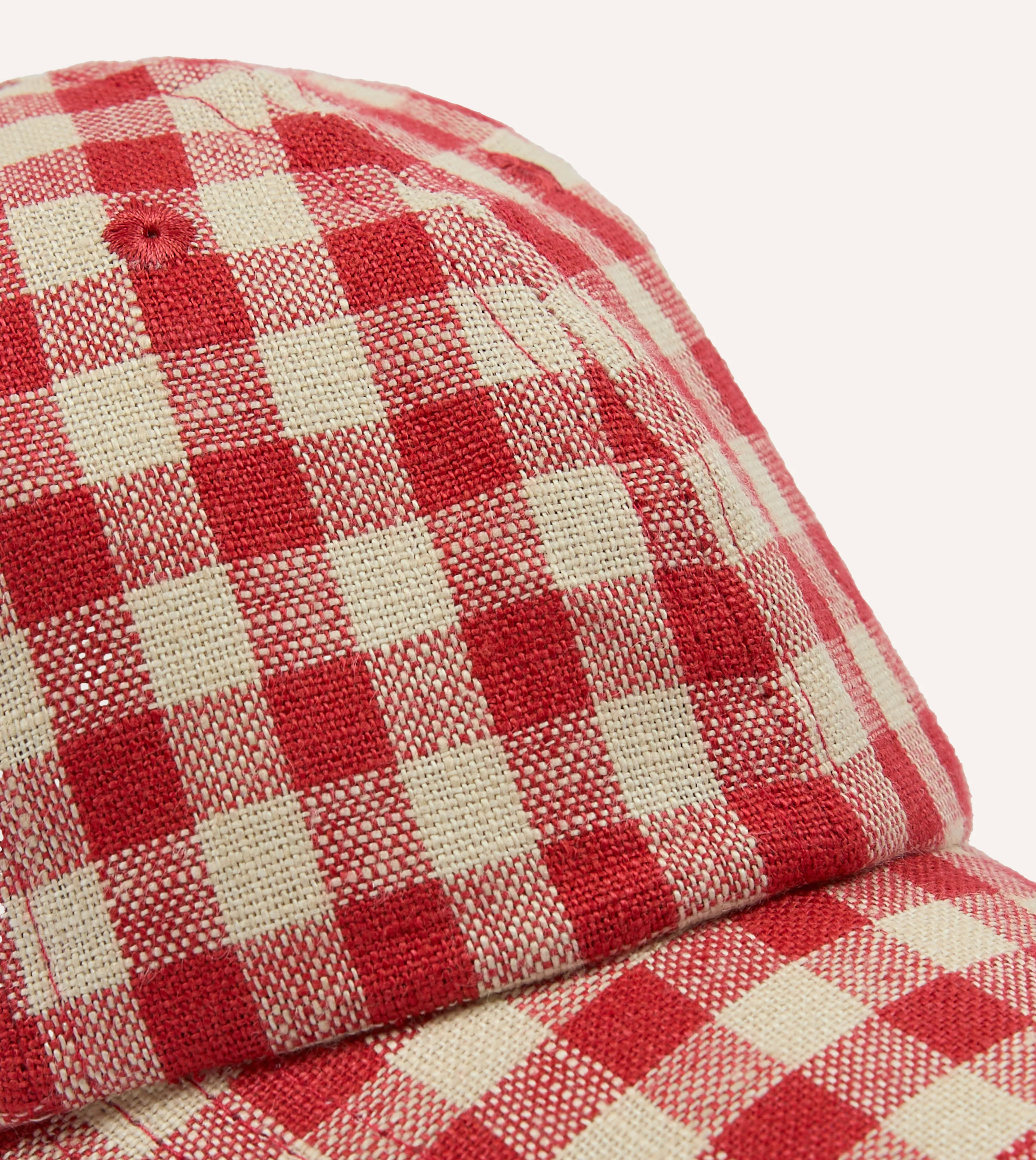 Red Gingham Check Linen Baseball Cap - Image 3