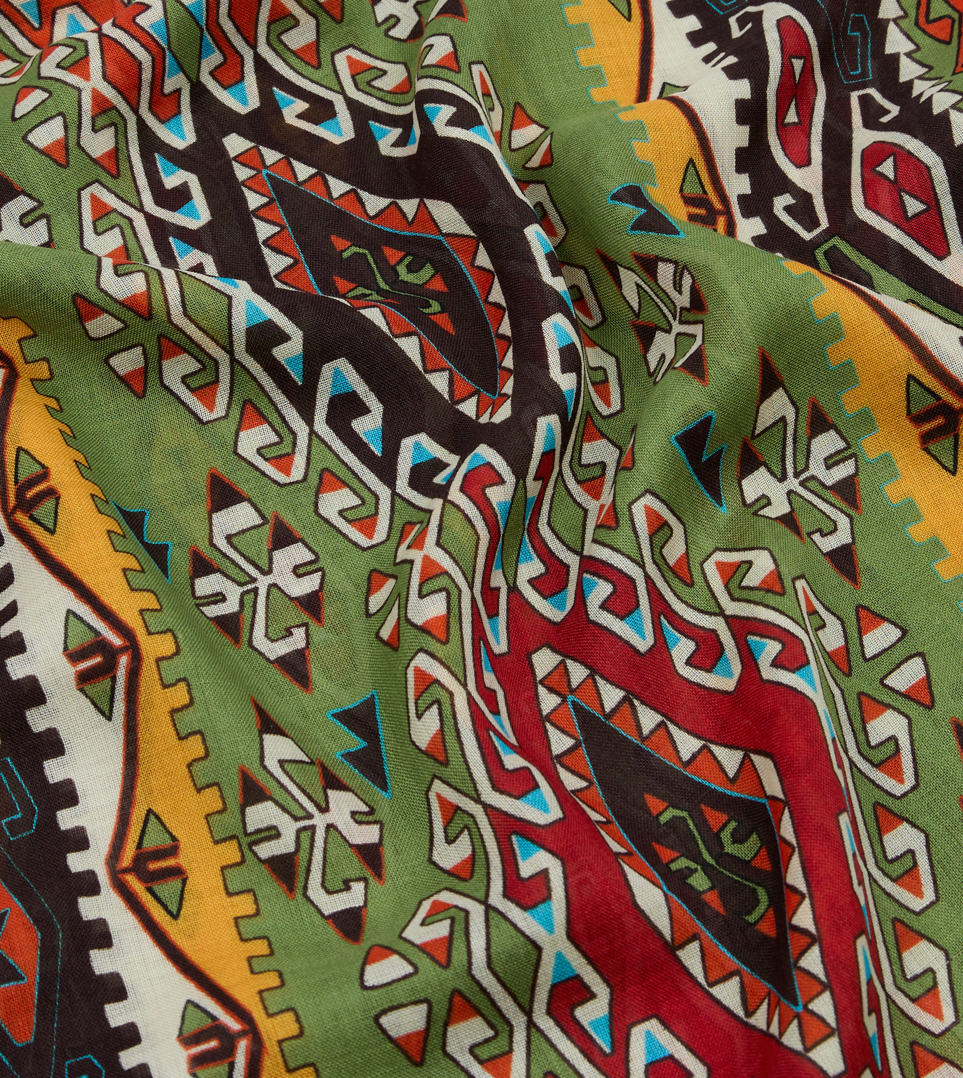 Red Kilim Print Tubular Wool Silk Scarf - Image 2