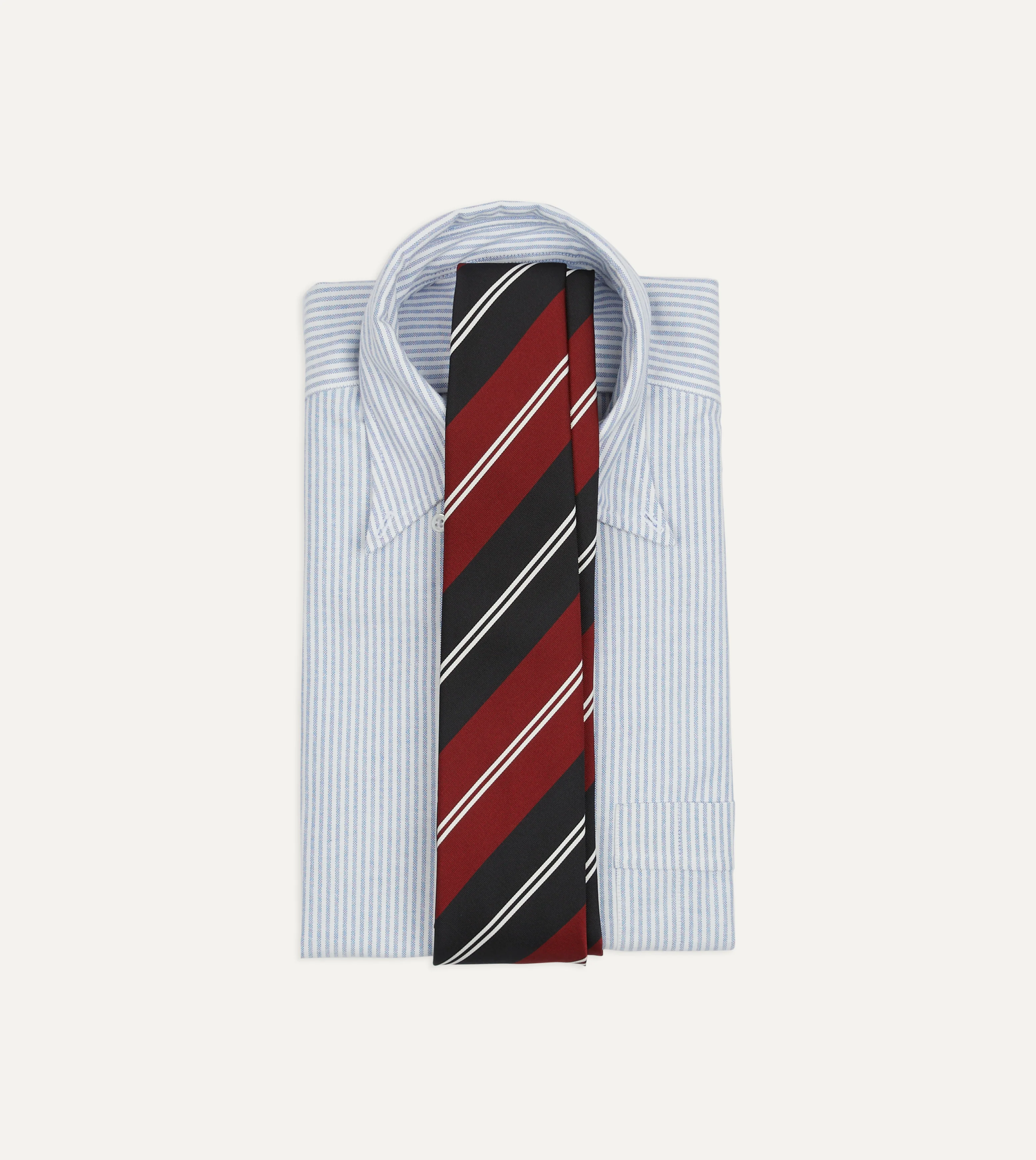 Red, Navy and White Regimental Stripe Mogador Tipped Tie - Image 2