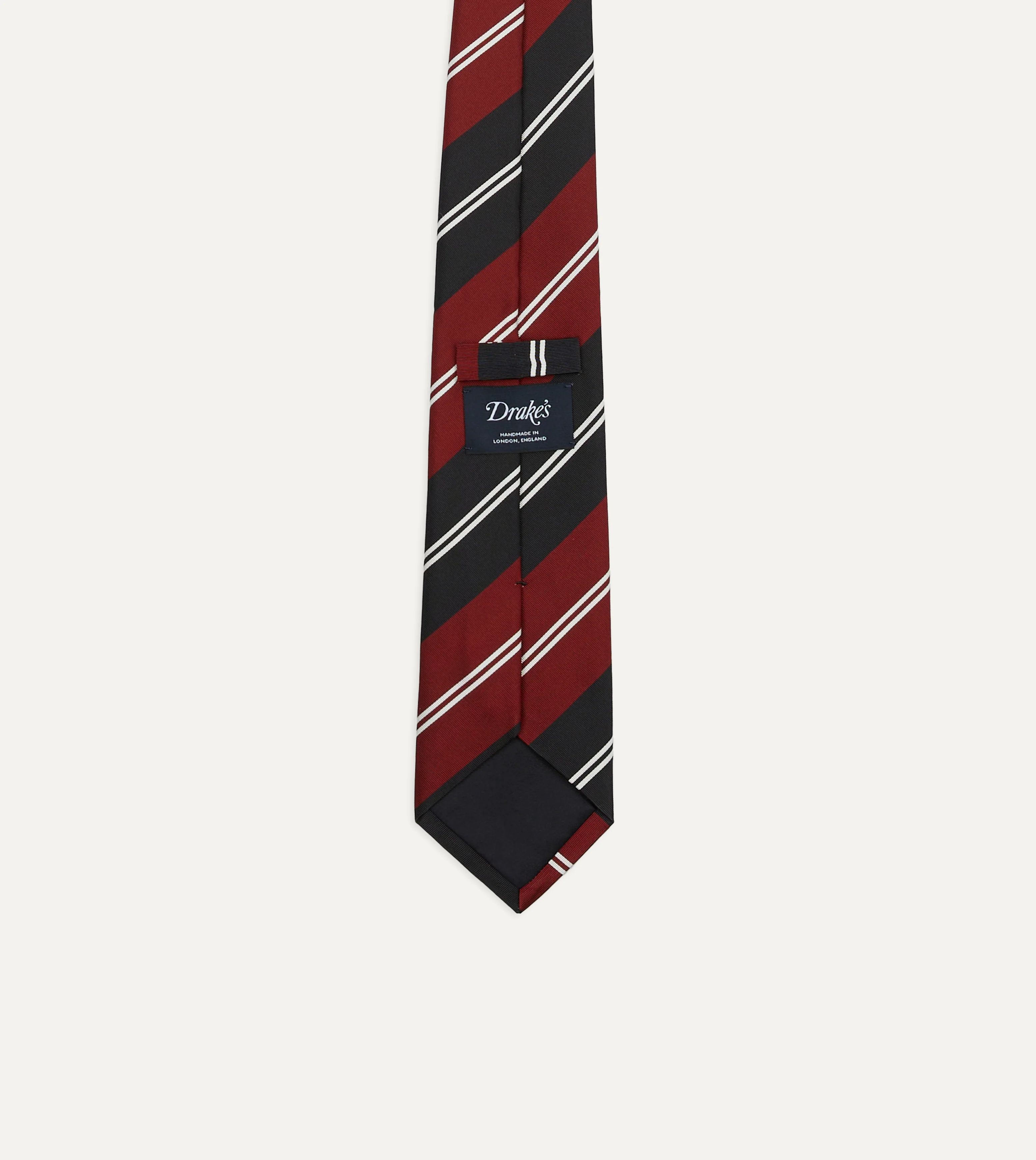 Red, Navy and White Regimental Stripe Mogador Tipped Tie - Image 3