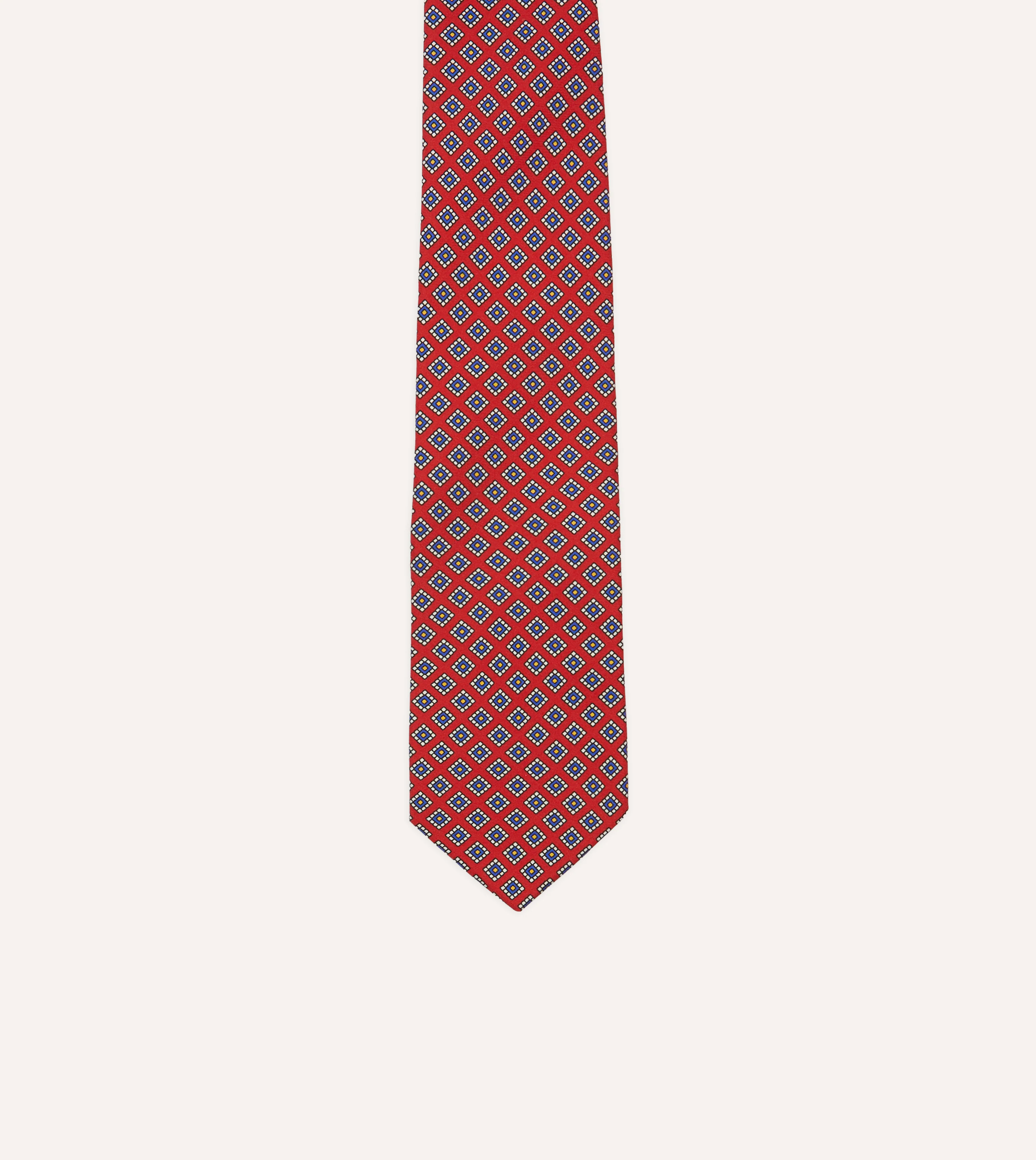 Red Square Medallion Self-Tipped Silk Tie - Image 3