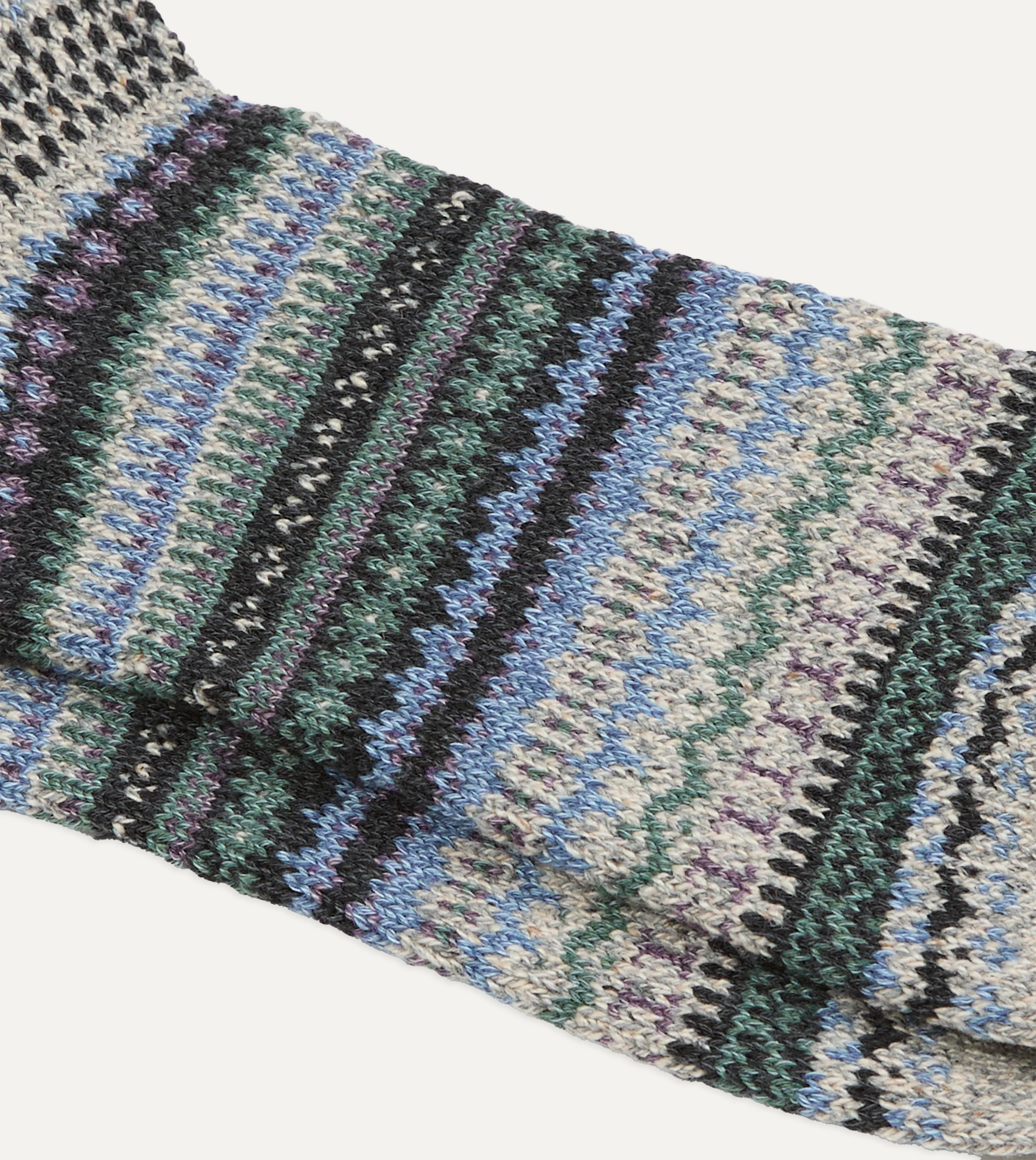 RoToTo Grey and Blue Wool Nordic Pattern Socks - Image 2