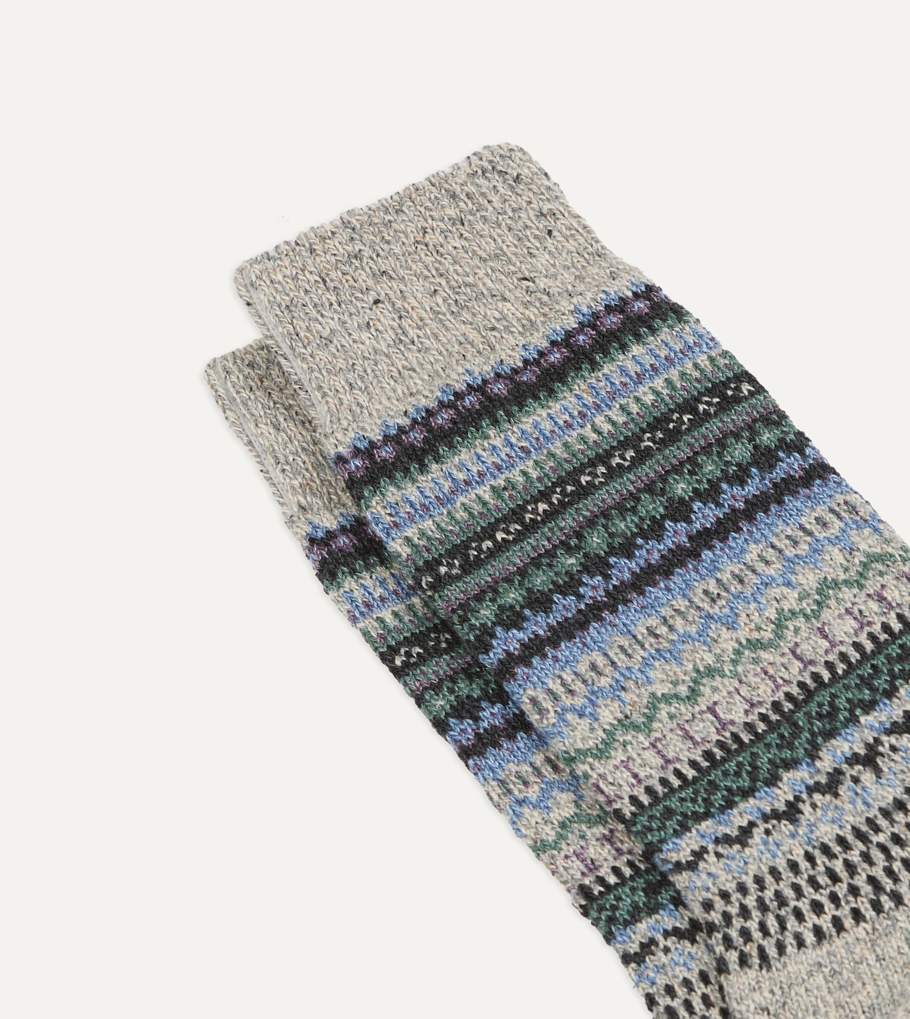 RoToTo Grey and Blue Wool Nordic Pattern Socks - Image 3