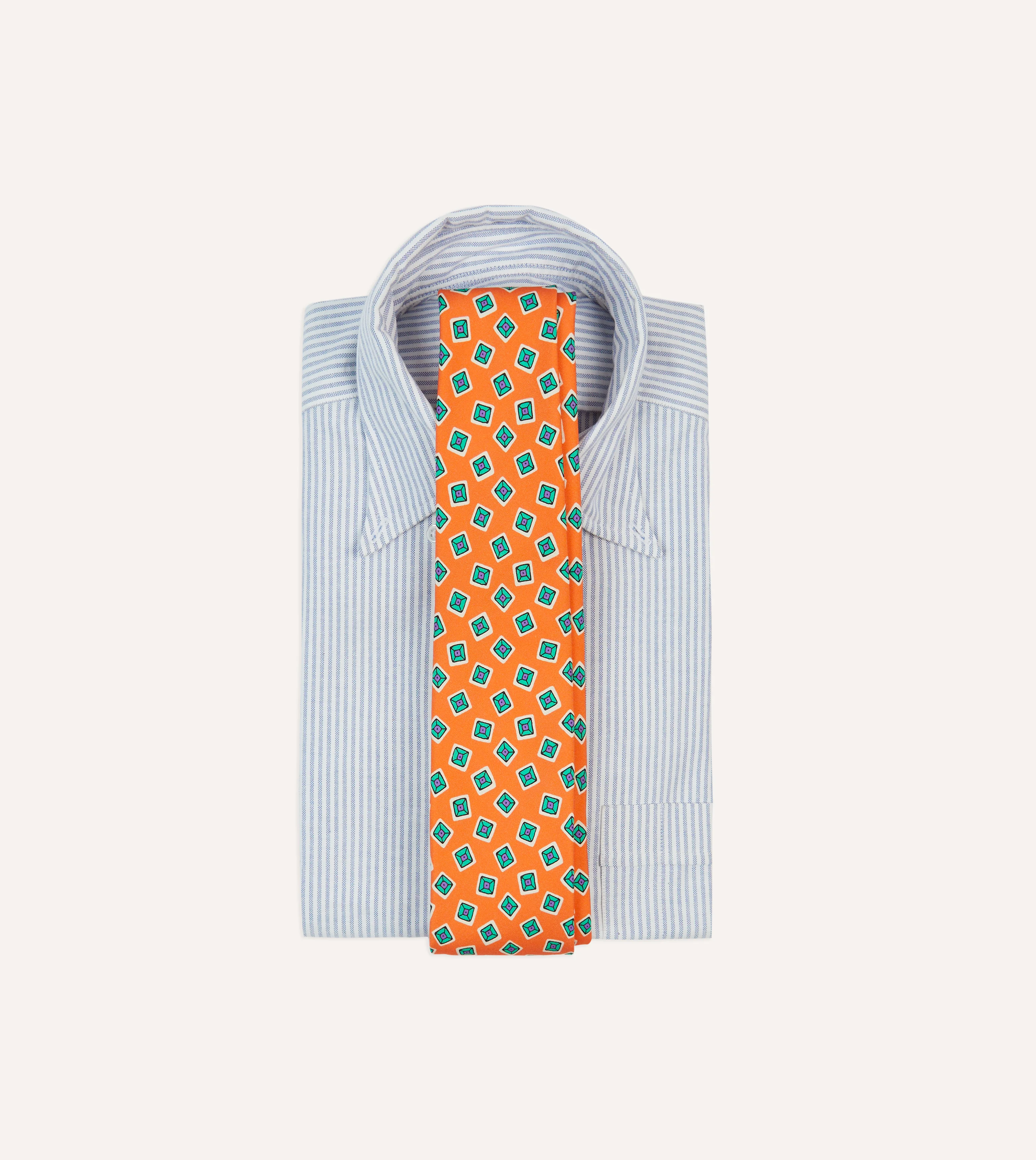 Rust Jumbled Tile Print Silk Self Tipped Tie - Image 2