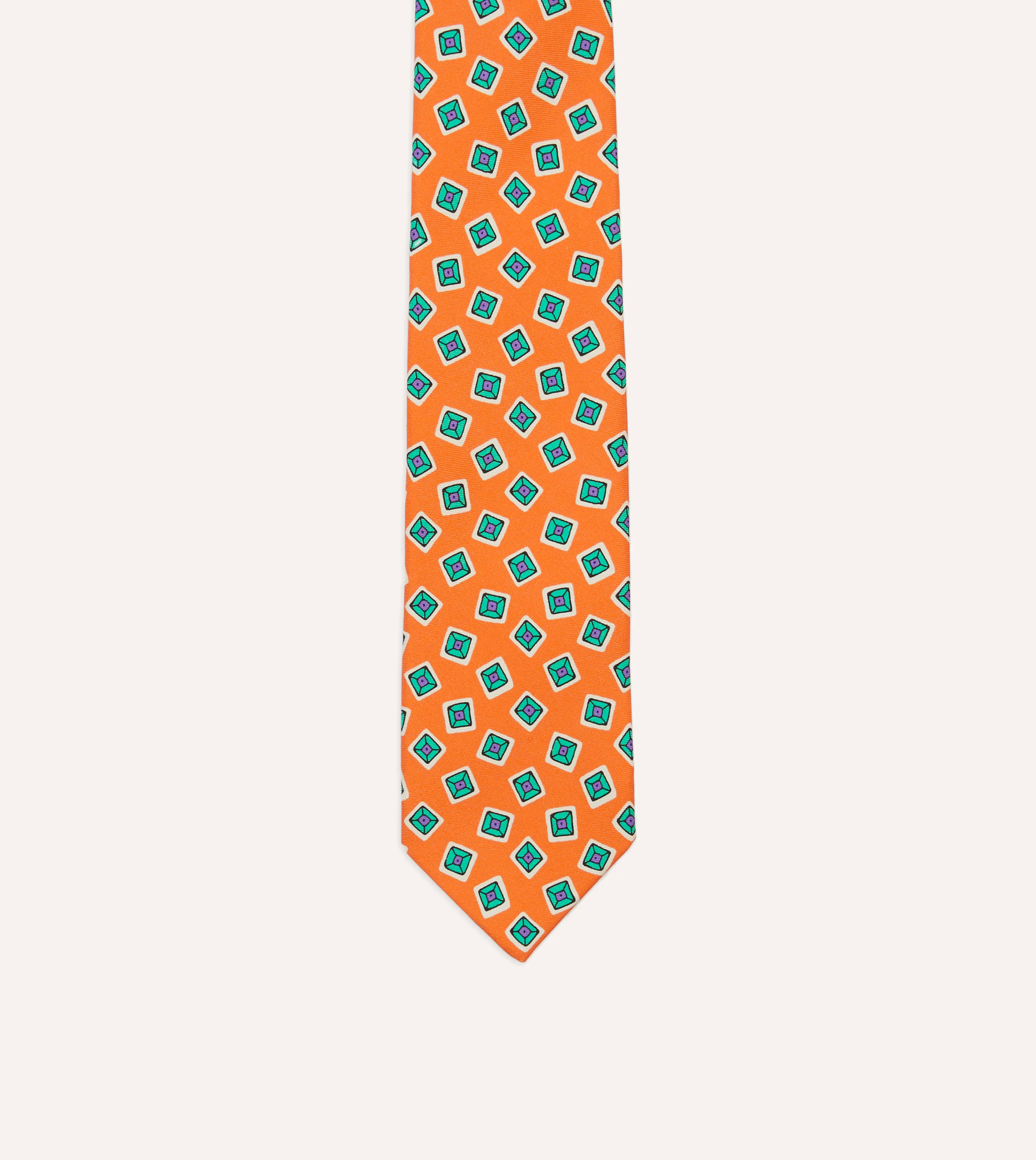 Rust Jumbled Tile Print Silk Self Tipped Tie - Image 3