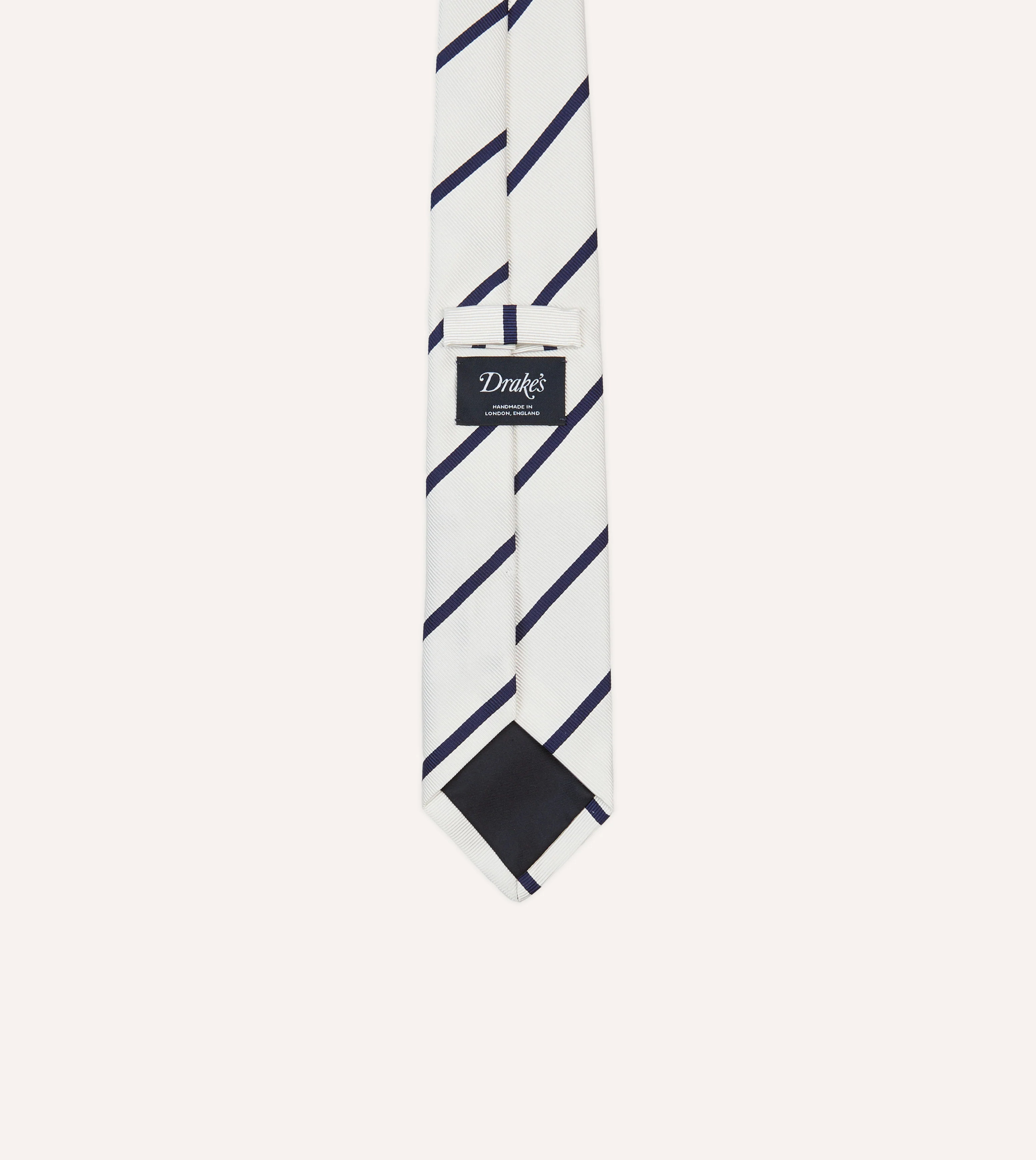 White and Navy Bar Stripe Repp Silk Tipped Tie - Image 4