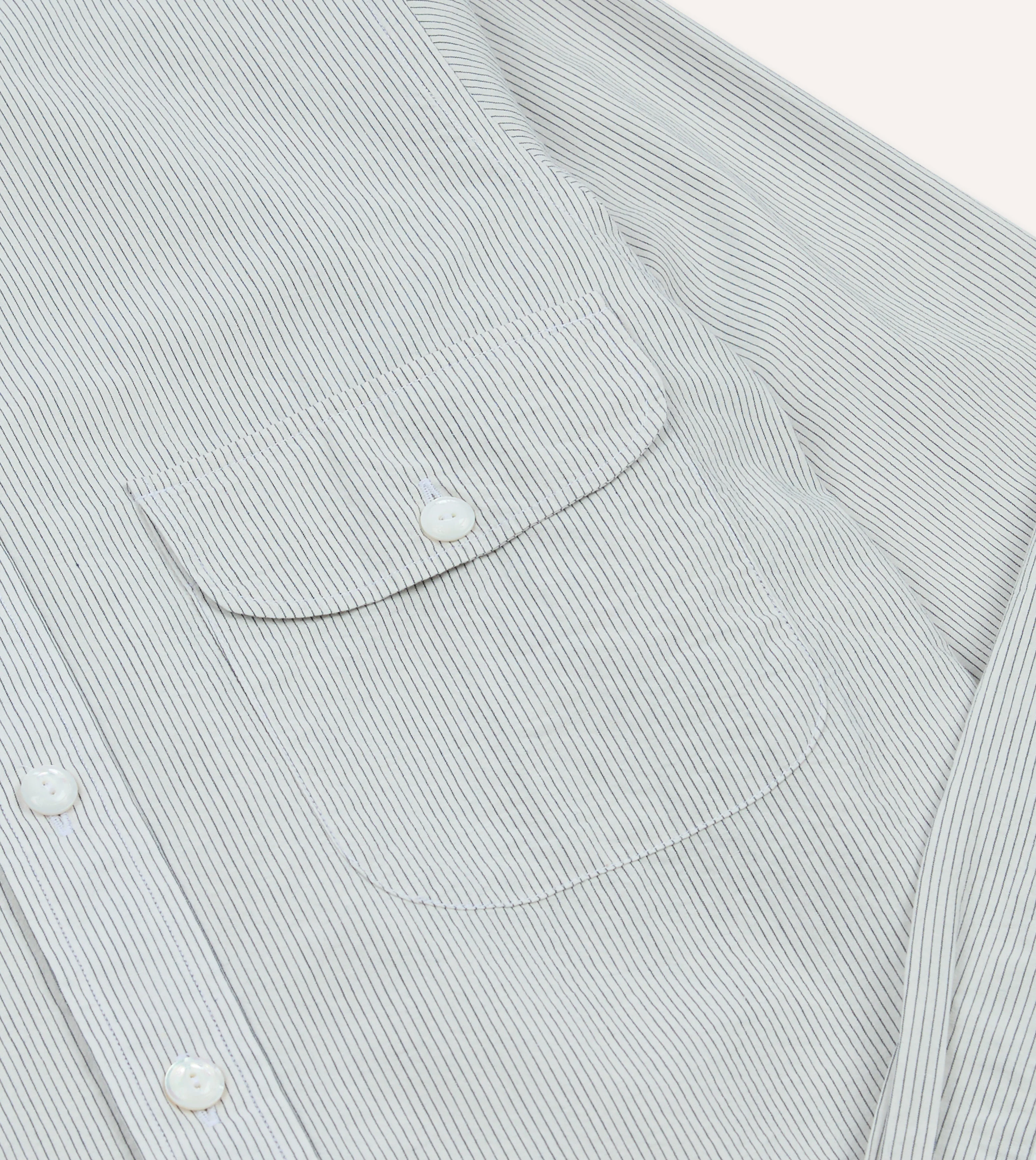 White and Navy Stripe Cotton Mandarin Collar Shirt - Image 5