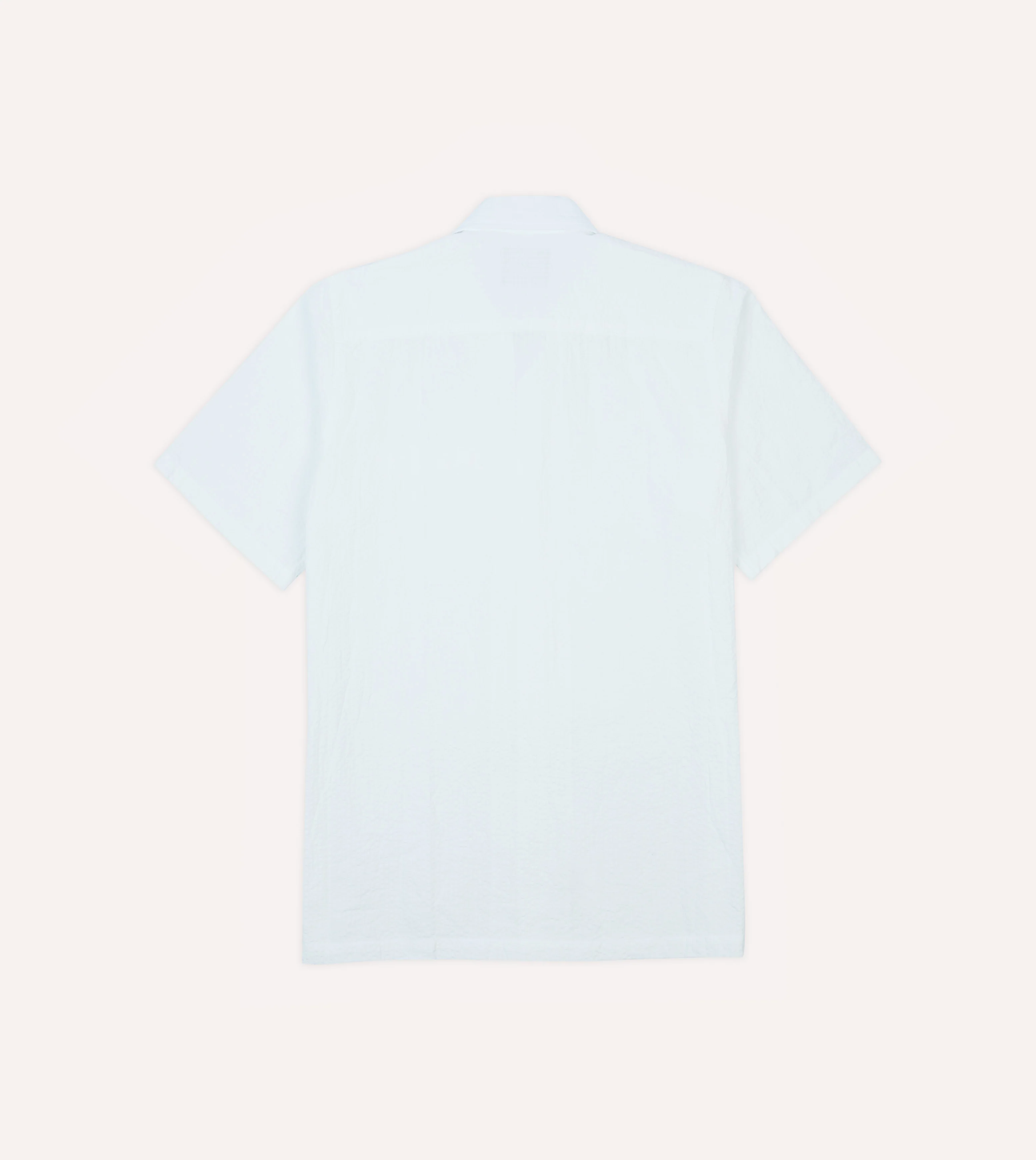 White Cotton-Linen Seersucker Camp Collar Short Sleeve Shirt - Image 5