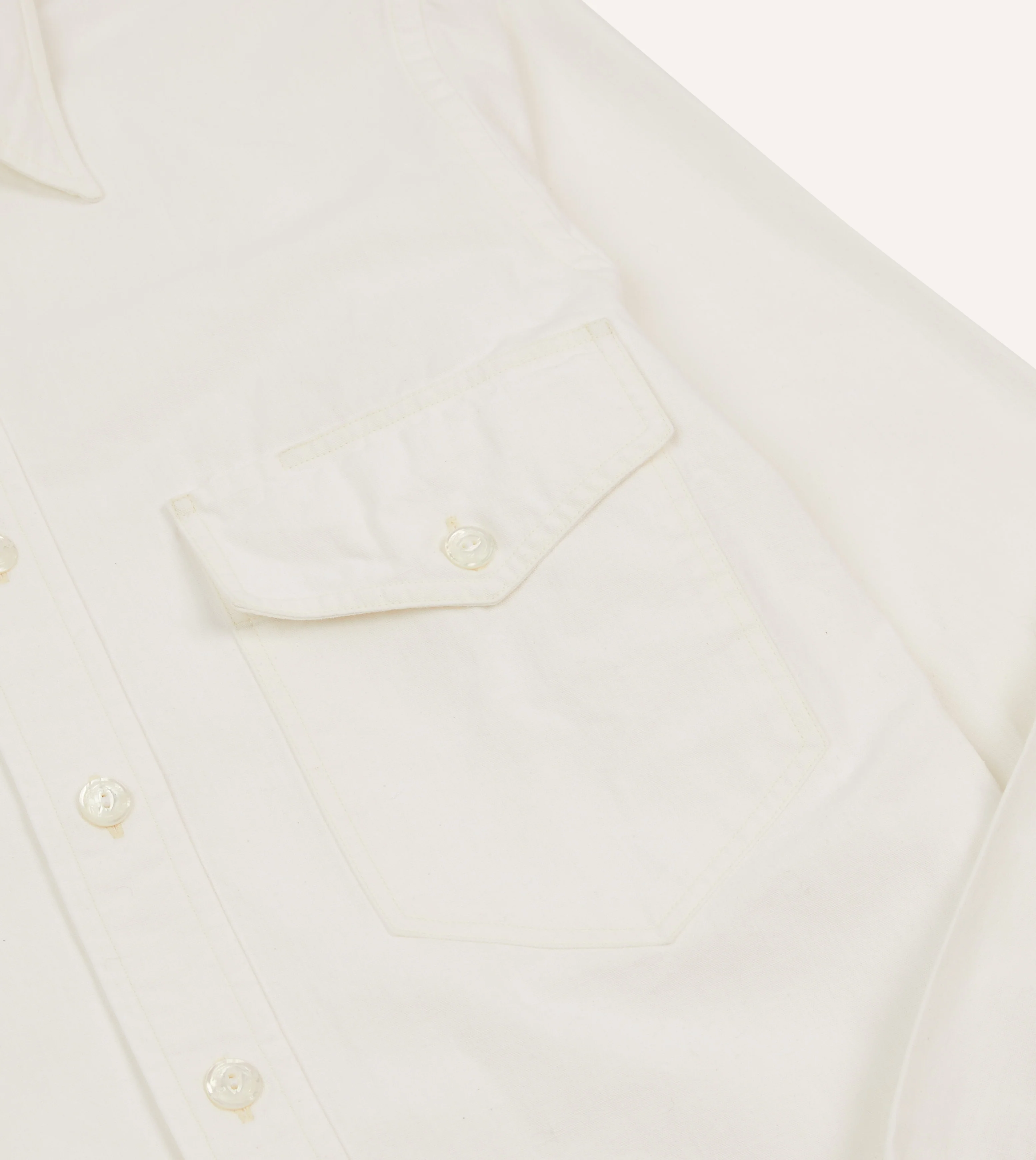White Cotton Two-Pocket Work Shirt - Image 4