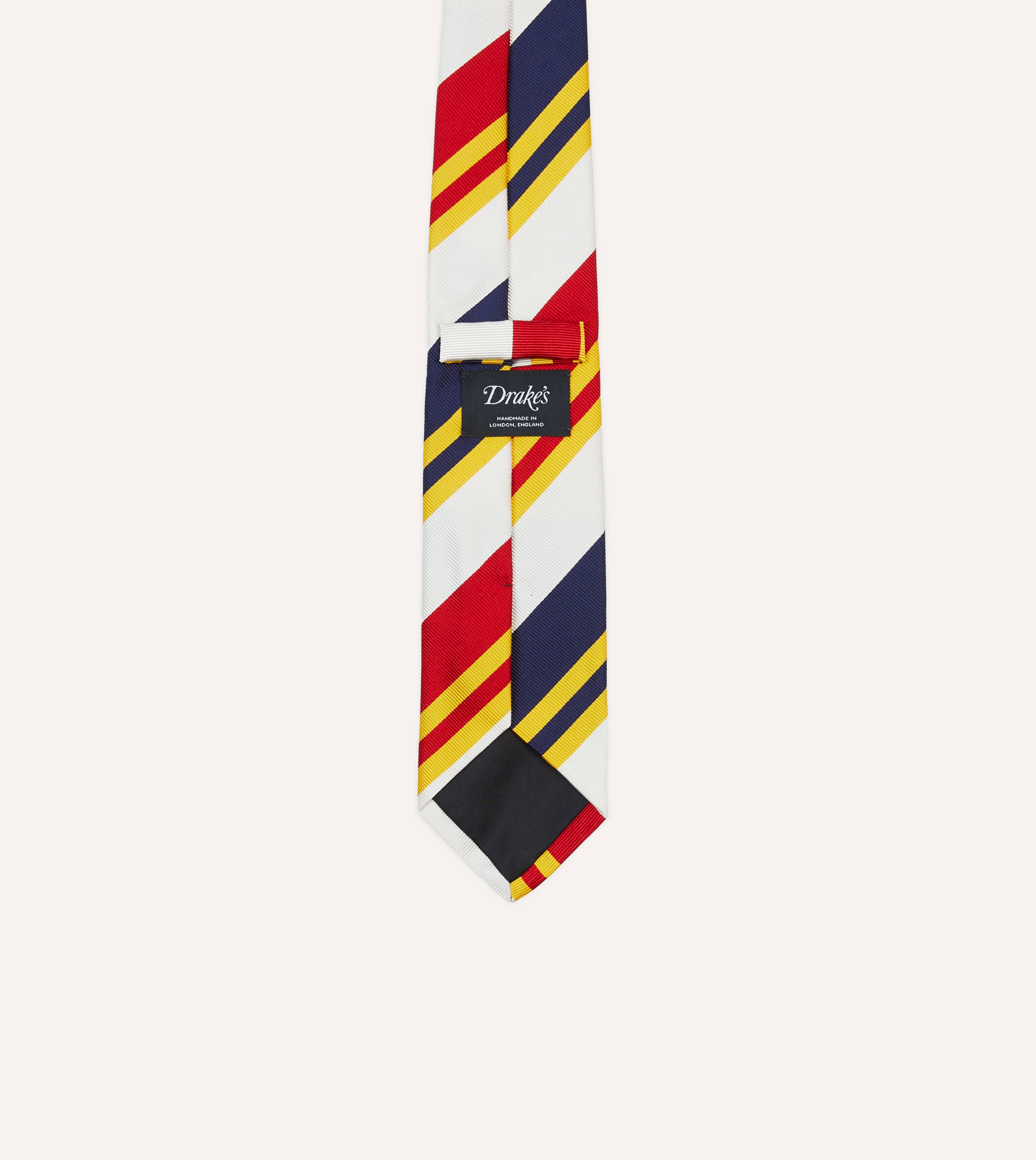 White, Navy, Yellow and Red Wide Stripe Repp Silk Tipped Tie - Image 4