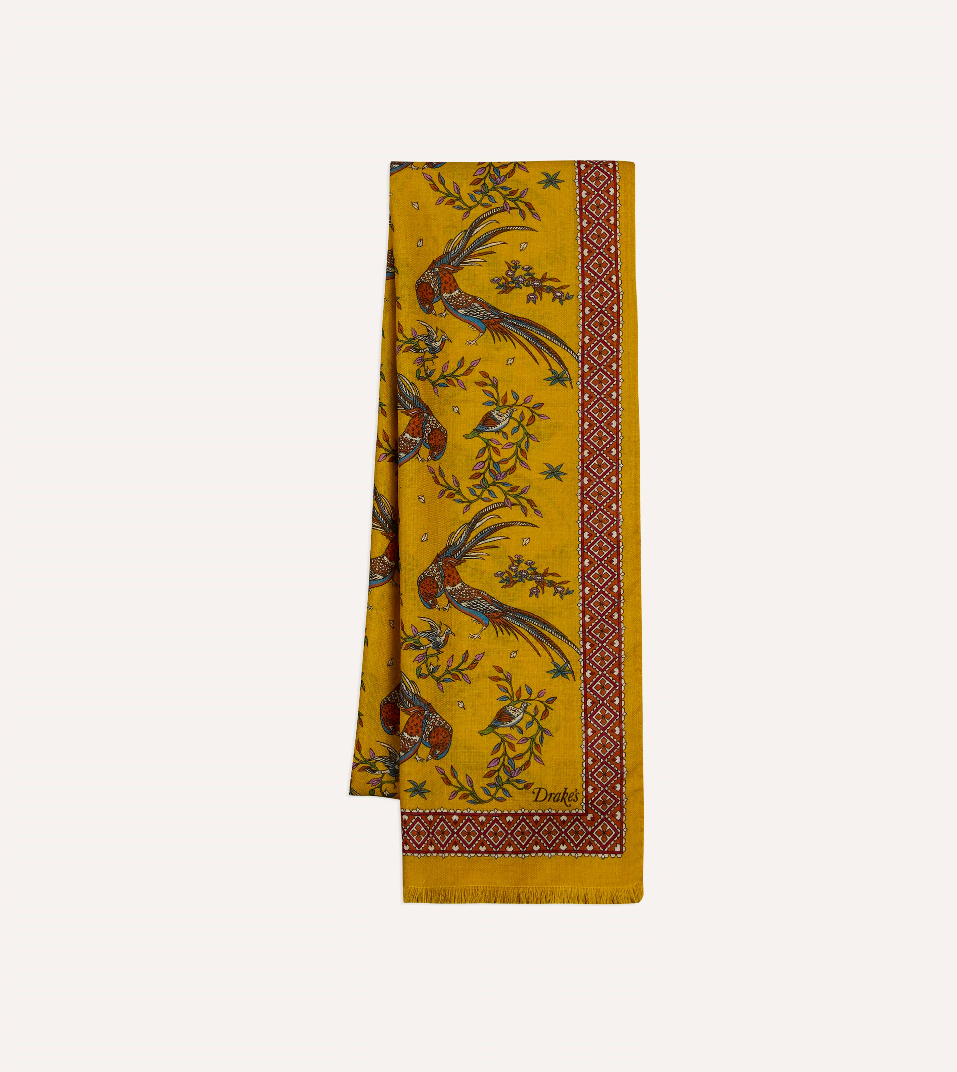 Yellow Birds of Paradise Print Wool Silk Scarf - Image 3