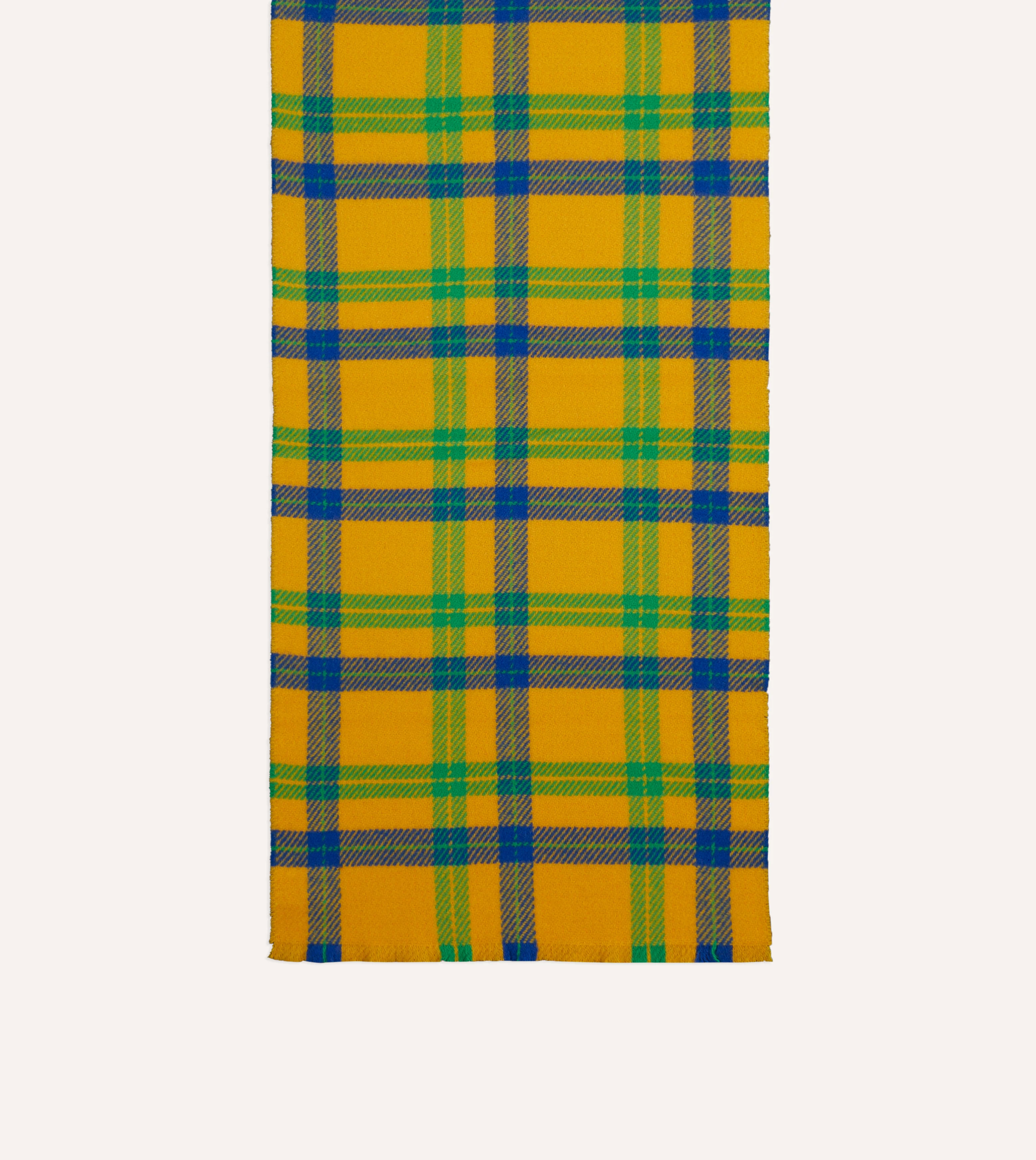 Yellow, Blue and Green Tartan Check Wool Scarf - Image 3