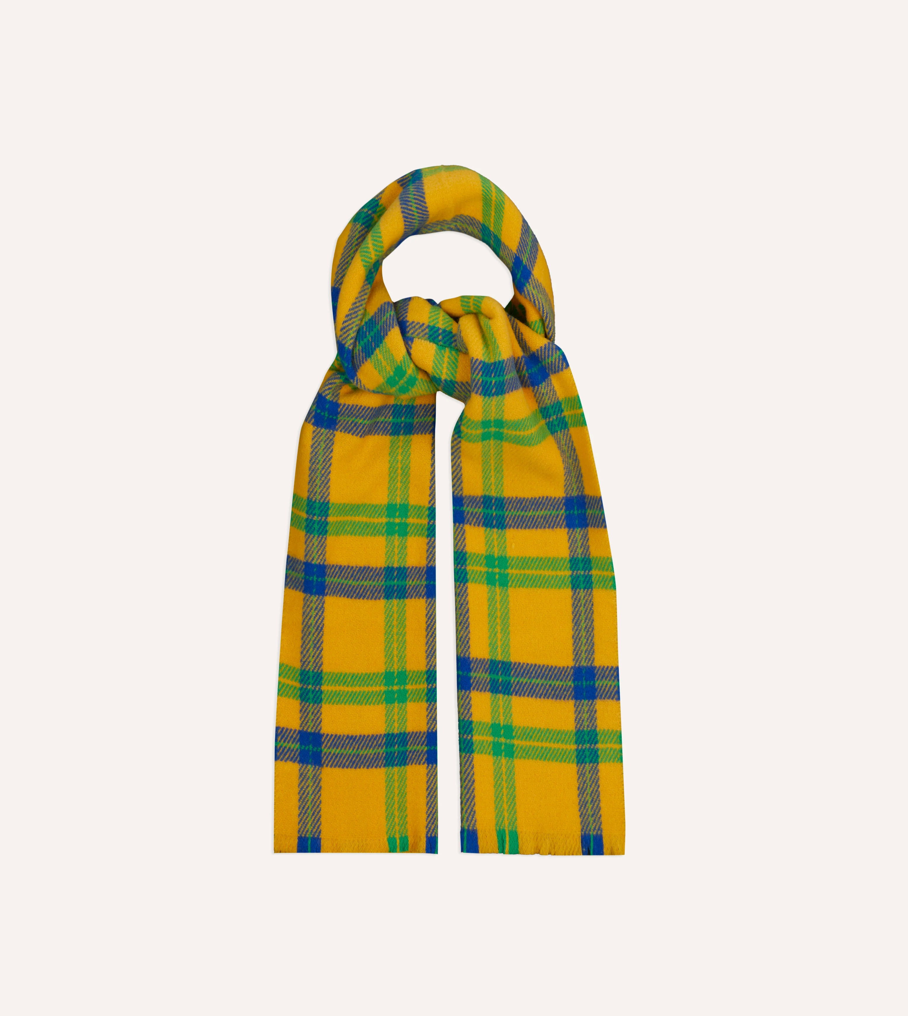 Yellow, Blue and Green Tartan Check Wool Scarf - Image 4