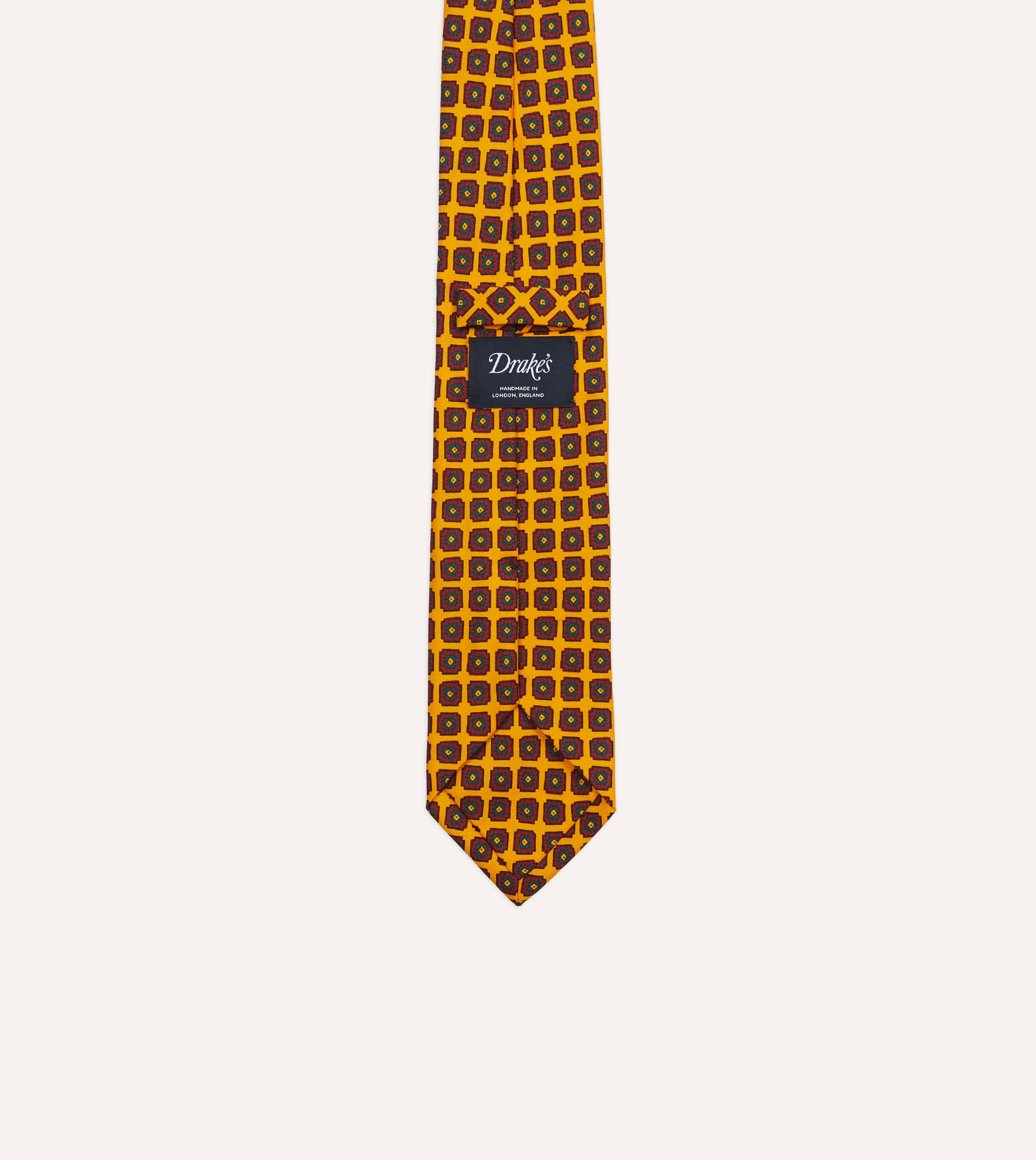 Yellow Geometric Flower Print Silk Self-Tipped Tie - Image 4